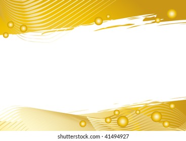 Background with white area in gold colors with lines and balls.