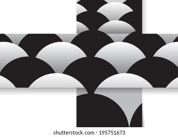 Background white with black a cross and spheres.