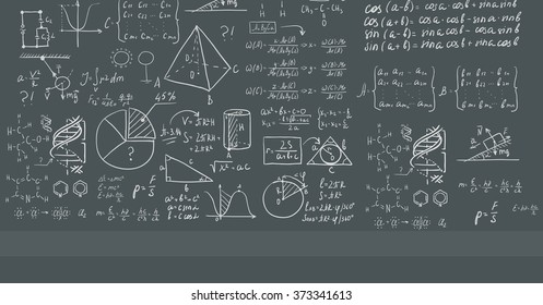 Fondo de pizarra blanca con ecuaciones matemáticas.