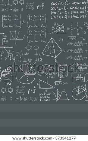 Background of white blackboard with mathematical equations.