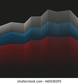 Background of white, blue, red broken lines. Stylized flag of Russia. abstract background on black background