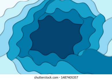Background with white and blue waves. Abstract wavy paper background.