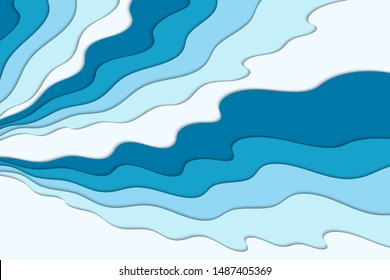 Background with white and blue waves. Abstract wavy paper background.