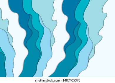 Background with white and blue waves. Abstract wavy paper background.