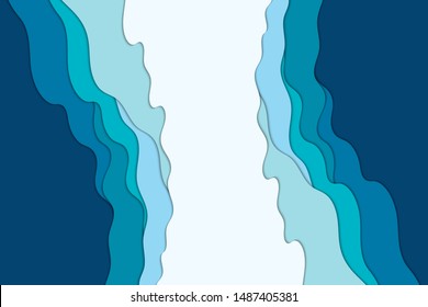 Background with white and blue waves. Abstract wavy paper background.