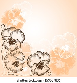background with white and brown flowers violets.