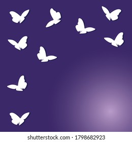 Background with white butterflies and space for text. Paper cut effect