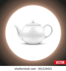Background of White ceramic teapot. Vector illustration.