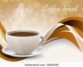 Background with white coffe cup and waves