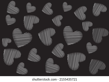 
Background of white doodles of hearts on black background