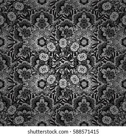 Background with white elements. Vector white pattern. Oriental style arabesques. Seamless white textured curls. Vector illustration.