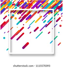 Background with white frame and abstract colorful geometric pattern. Vector illustration.