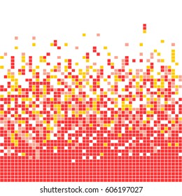 Background white grid with multicolored square pixels. Red geometric abstract vector background