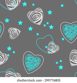 background with white hearts, blue hearts and blue stars