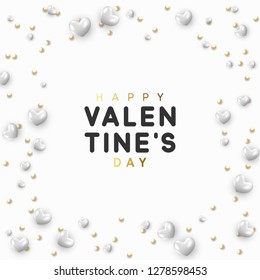 Background with white hearts and round beads