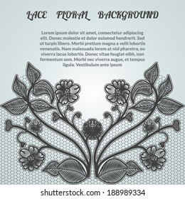 Background with white lace flowers. For design of greeting cards and wedding invitations. Vector illustration.
