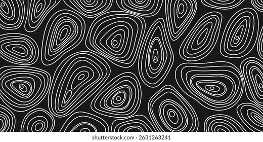 Background of white lines. Thin lines, black background, waves, vector graphics, topographic lines, wallpaper with contours, abstract lines