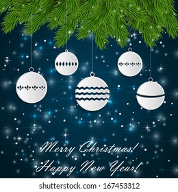 Background with white paper Christmas balls 