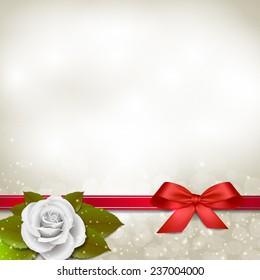 Background of white rose with green leafs and space for text. (EPS10 Vector)