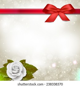 Background of white rose with green leafs and space for text. (EPS10 Vector)