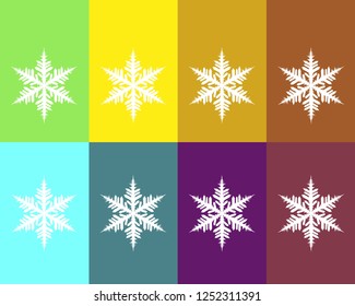 Background from white snowflakes on multicolored rectangles