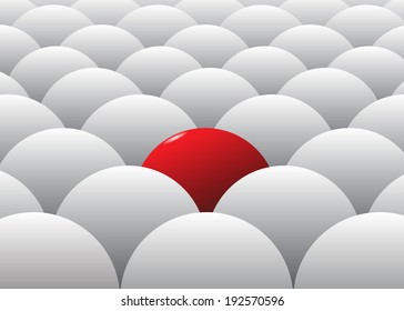 Background, white spheres and one red sphere.