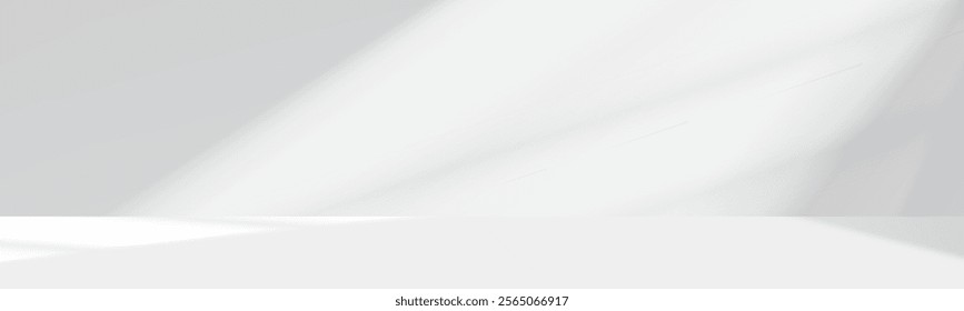 Background White Studio Wall Grey with Shadow on Floor.3d Kitchen  Room with Light on Podium with Copy Space for Product Presentation.Backdrop with Abstract Effect for Spring Banner 