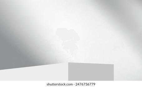 Background White Wall Studio Room with Shadow,Light on Cement floor Surface Texture,Empty Display Room with Podium Stage Stand,Vector Backdrop Concrete background for Winter Product Present
