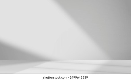 Hintergrund graue Wand Studio Zimmer mit Licht, Schatten auf der Tischplatte, Weiße Kulisse für Frühling, Sommer Produktpräsentation, Leere 3D-Anzeige Küchenraum mit Ständer für Web-Banner im Herbst, Herbst