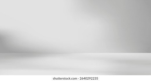 Background White Wall Studio Room with Light,Shadow on Table Top,Grey Backdrop for Spring,Summer product presentation,Empty 3D Display Kitchen Room with Stand for Web Banner in Autumn,Fall Season