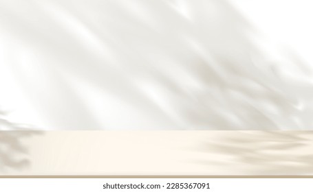 Background White Wall Studio with Shadow Nature leaves on cement Floor,Empty Mockup Backdrop 3d Room Background Display Podium Stand Concept for Cosmetics,product presentation,Sale,Online  in Autumn