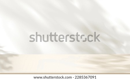 Background White Wall Studio with Shadow Nature leaves on cement Floor,Empty Mockup Backdrop 3d Room Background Display Podium Stand Concept for Cosmetics,product presentation,Sale,Online  in Autumn