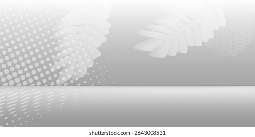 Background White Wall Studio.Kitchen Room with Light,Shadow on Desk,Empty Backdrop Grey Podium Display with for Cosmetic Product,Interior Room. Vector illustration