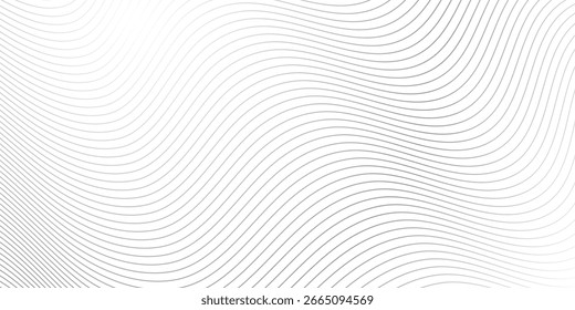 Onda branca de fundo. Padrão de ondas abstratas. Linha geométrica. Textura cinza-claro. Tecnologia digital. Tecnologia de faixa 3d. Design de forma moderna. Linhas gráficas cinza. Mini papel de parede. Ilustração vetorial
