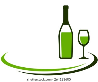 background with white wine bottle and glass and place for text