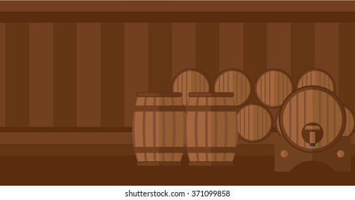 Fondo de barriles de vino en bodega.