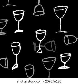 Background wine glasses and champagne. Hand drawing with ink technique. Background for decoration, presentation, cover and wine list. Vector.