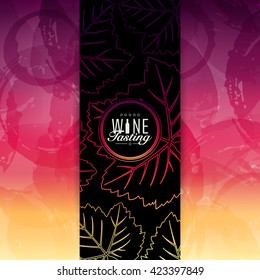 Background wine stains with decorative vine leaf illustration. Background colors of wine. Vector texture. 