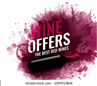 Background with wine stains, red and white wine. Illustration of isolated wine bottle. Background for banners and promotional posters. Vector