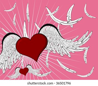 background with winged heart in vector format