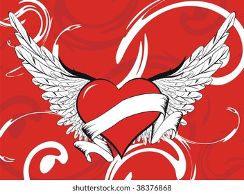 background with winged heart in vector format