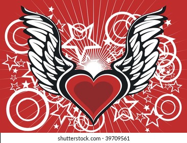 background with winged heart in vector format