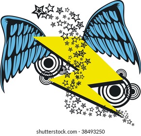 background with winged thunderbolt and stars in vector format