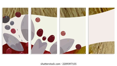 background with winter berries vector template set  