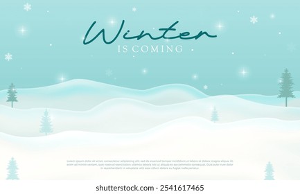 Background in winter flat style with snowflakes. Winter landscape vector stock illustration