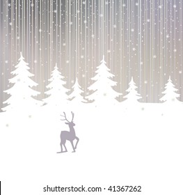 Background of winter forest and deer