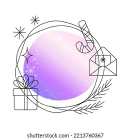background for a winter greeting in a trending style with a gradient and a linear hand drawing. template for an invitation to a winter holiday. stock vector illustration. EPS 10.