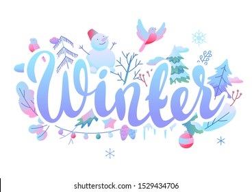 Background with winter items. New Year and Christmas objects.
