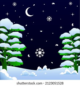 Background winter night in the forest vector design illustration 04