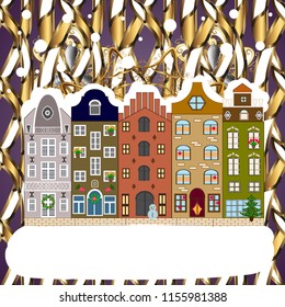 Background. Winter village landscape. Vector illustration.